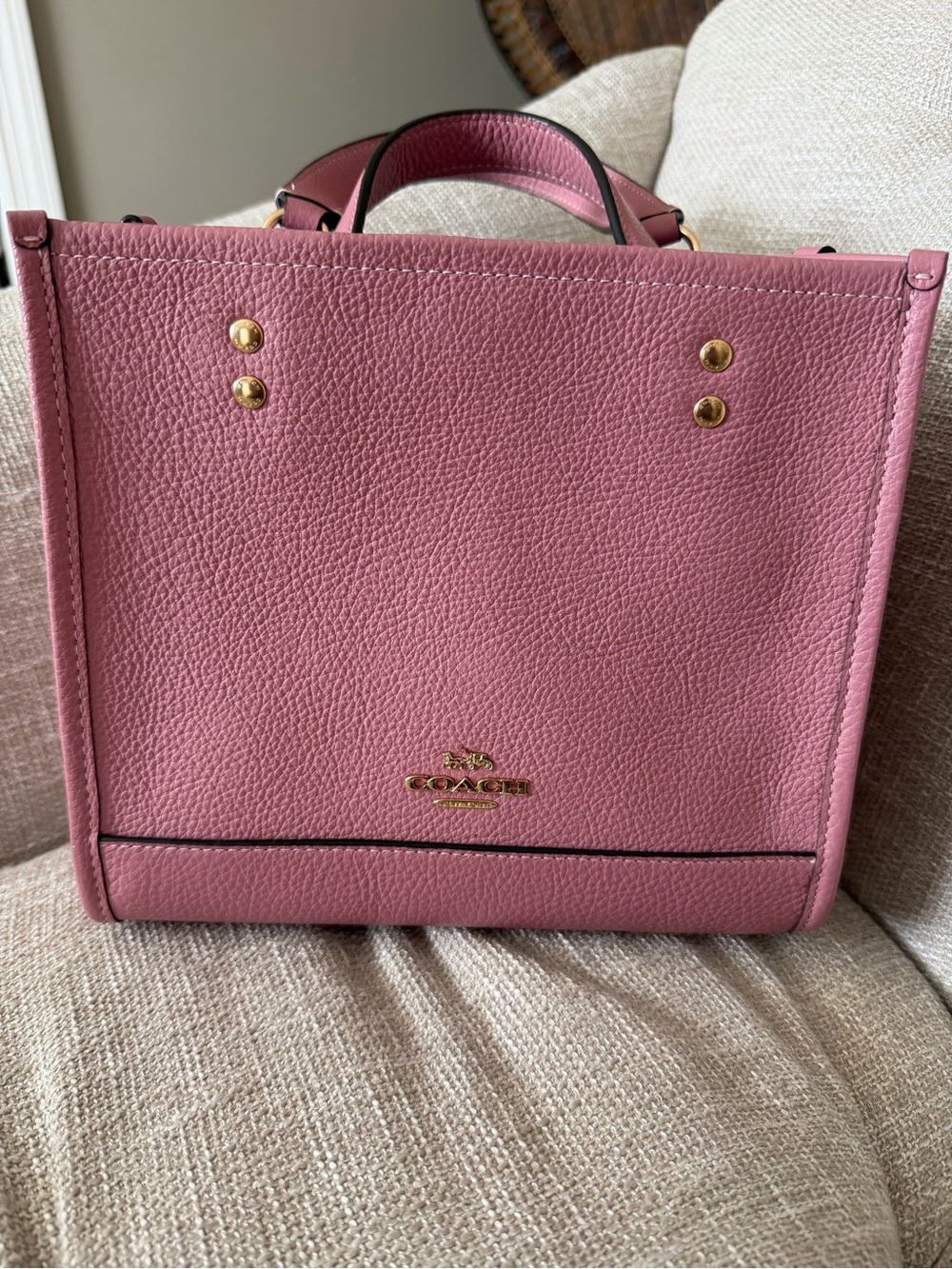Coach Rose Pink Pebbled Leather Tote with Gold Hardware